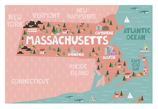Map of Massachusetts showing surrounding states