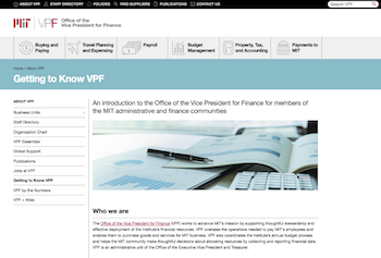screen shot of Getting to Know vpf web page